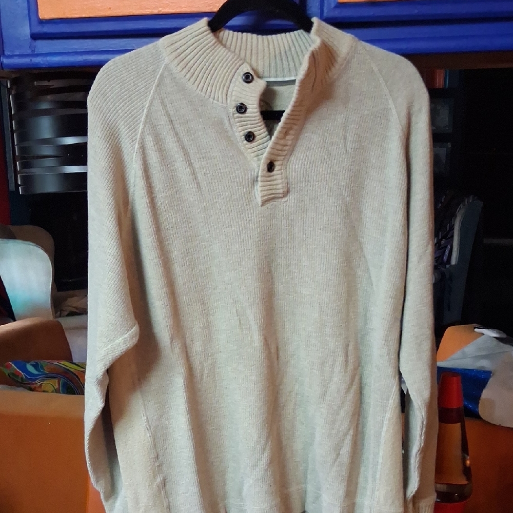 Tommy Bahama Beige Buttoned Crewneck Sweater